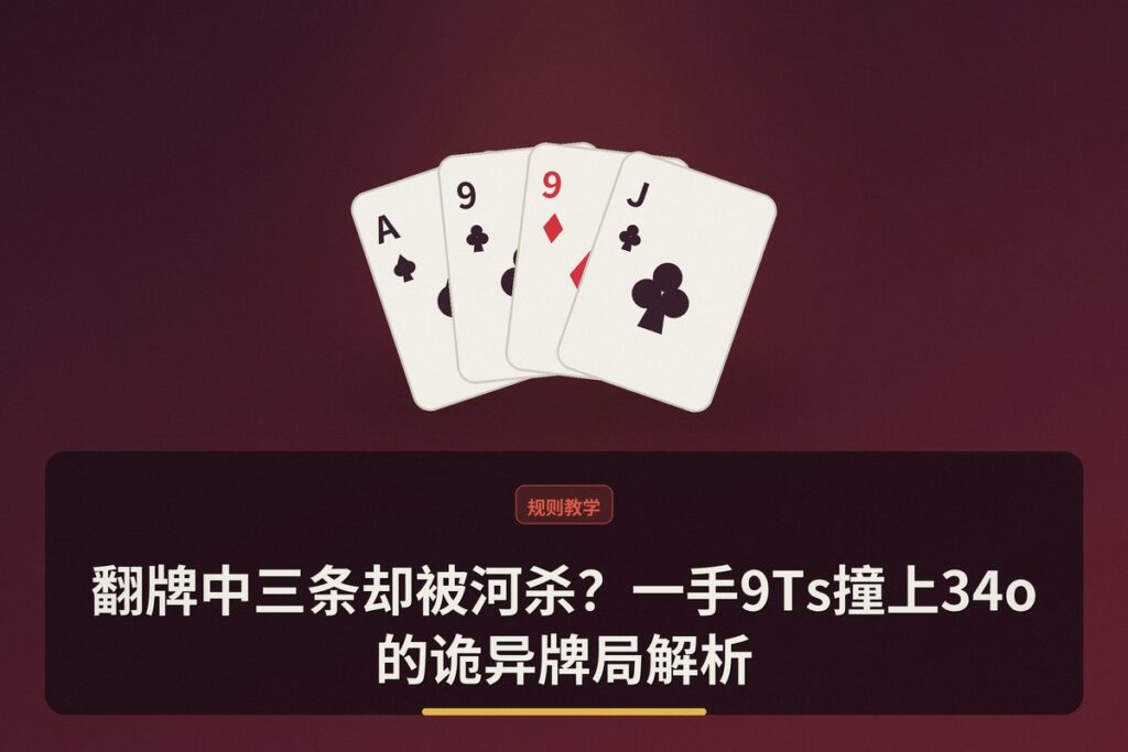 https://www.reddit.com/r/poker/comments/1uidh8y/9t_chopped_with_34_on_ktt/ - 翻牌中三条却被河杀?一手9Ts撞上34o的诡异牌局解析